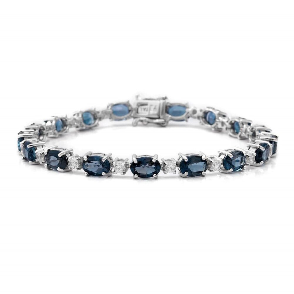 London Blue Topaz and Natural White Zircon Bracelet in Platinum Over SS